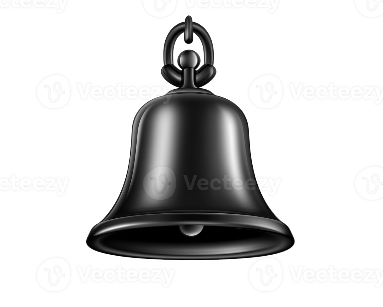 shiny black bell with classic design, featuring loop for hanging. This bell is perfect for decorative or functional use, adding touch of elegance to any setting png