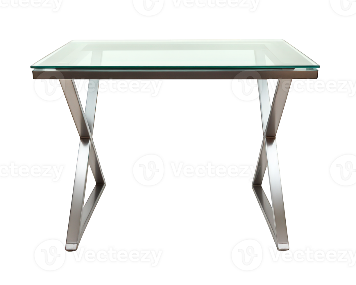 modern glass top computer desk with sleek metal frame, perfect for any workspace. Its minimalist design adds elegance while providing functionality and durability png