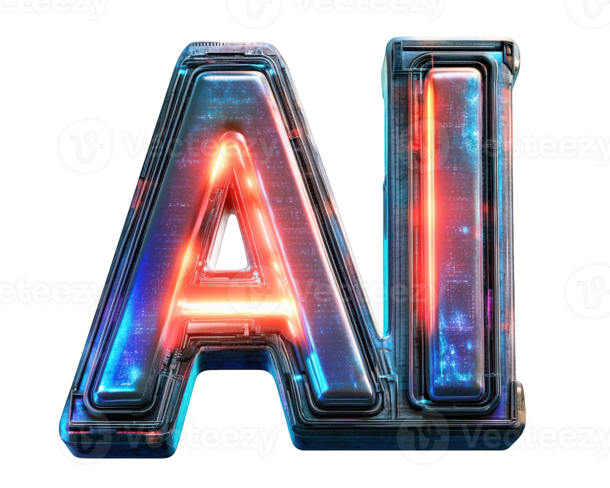 futuristico 3d interpretazione di raggiante lettere ai con vivace colori e digitale struttura, simboleggiante artificiale intelligenza e tecnologia png