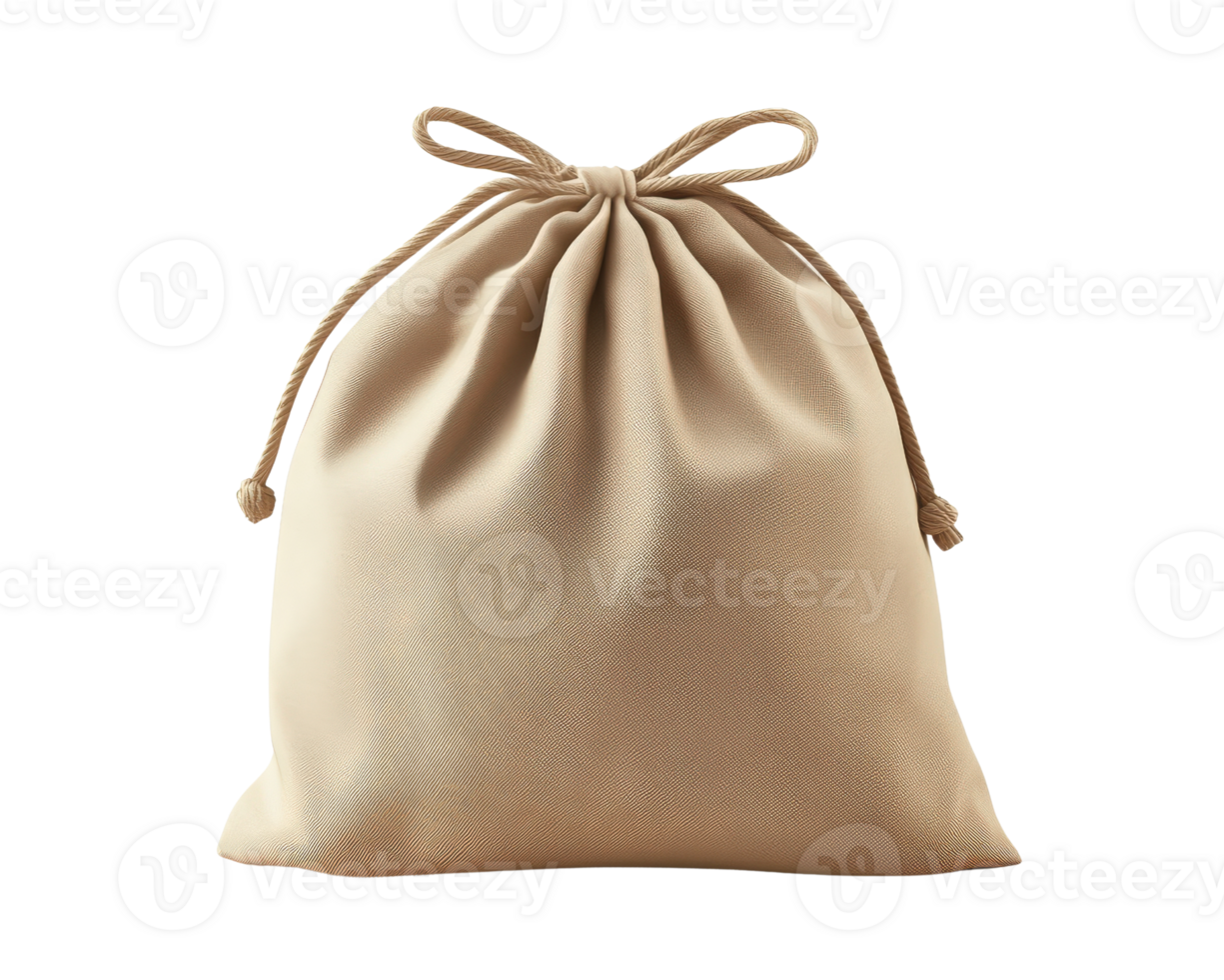 simple beige drawstring bag made of fabric, perfect for storage or travel. Its versatile design makes it suitable for various uses, adding touch of practicality to your daily routine png