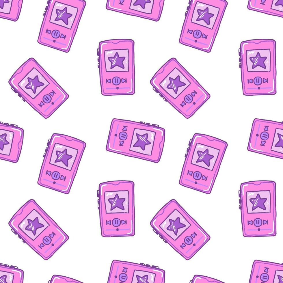 Colorful pattern of retro cassette tapes with stars and play buttons showcasing vibrant design elements and nostalgic themes vector