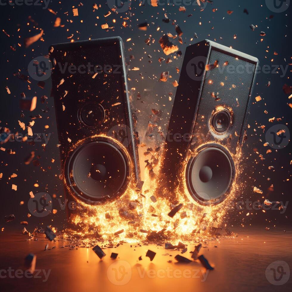 Two speakers are exploding with fire photo