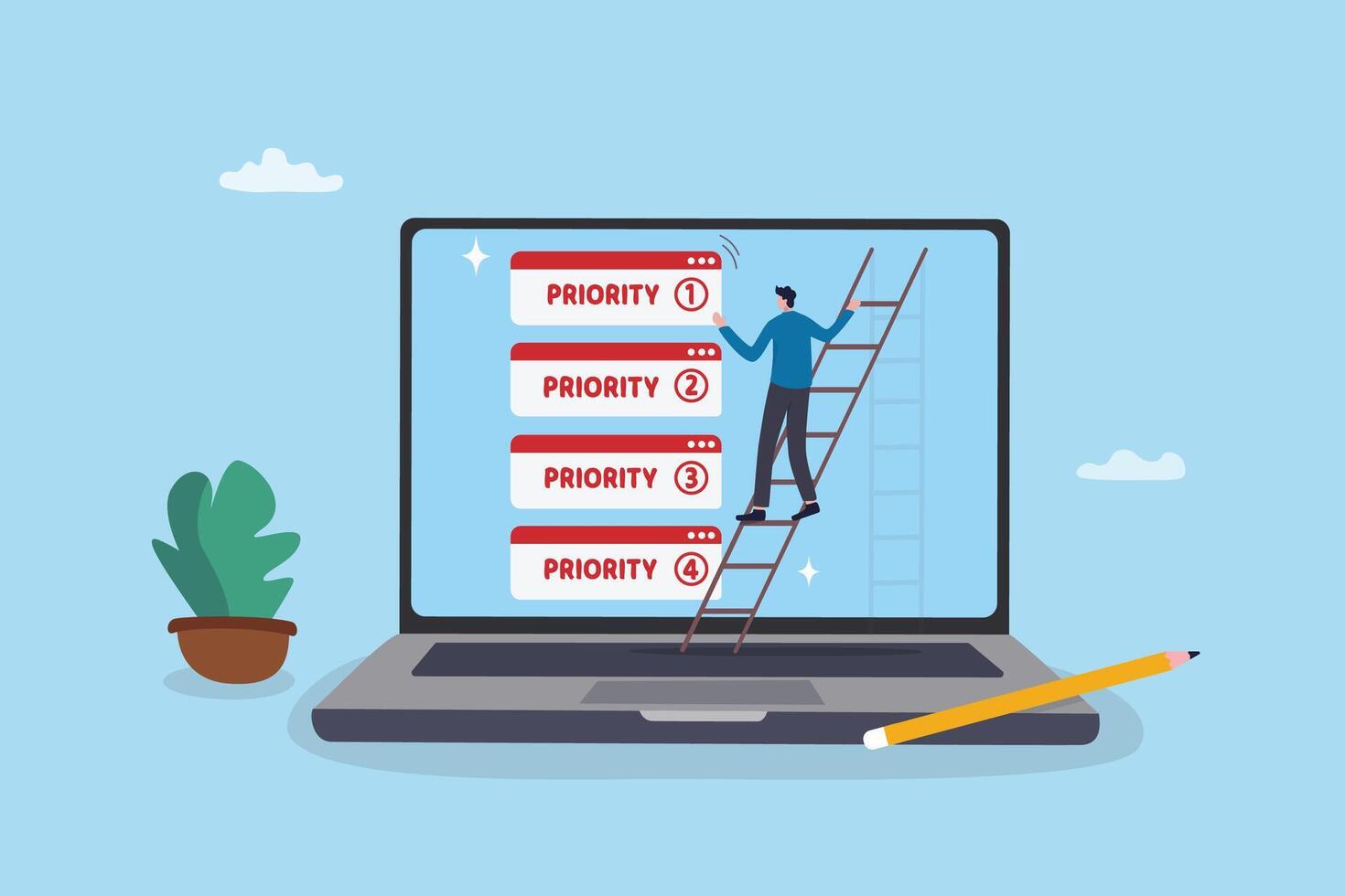 Person prioritizing tasks on laptop vector