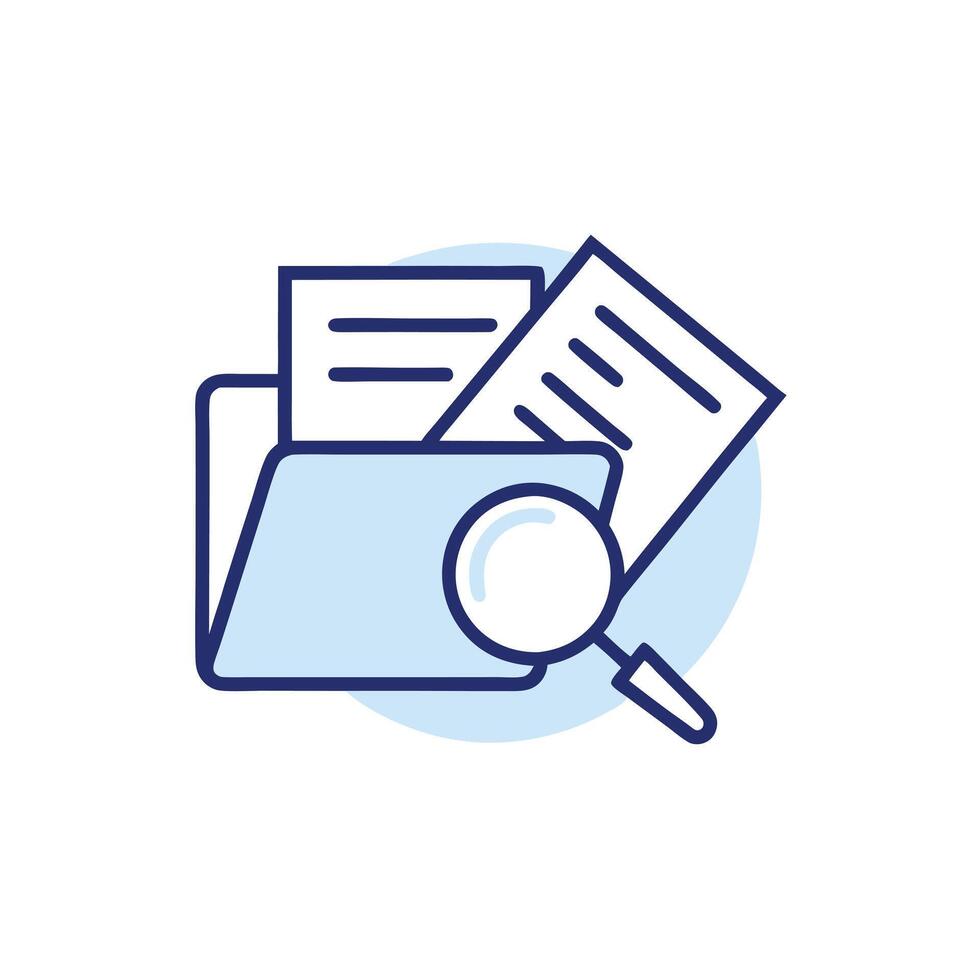Research Folder Icon with Magnifying Glass for Audit Data or Document Analysis vector