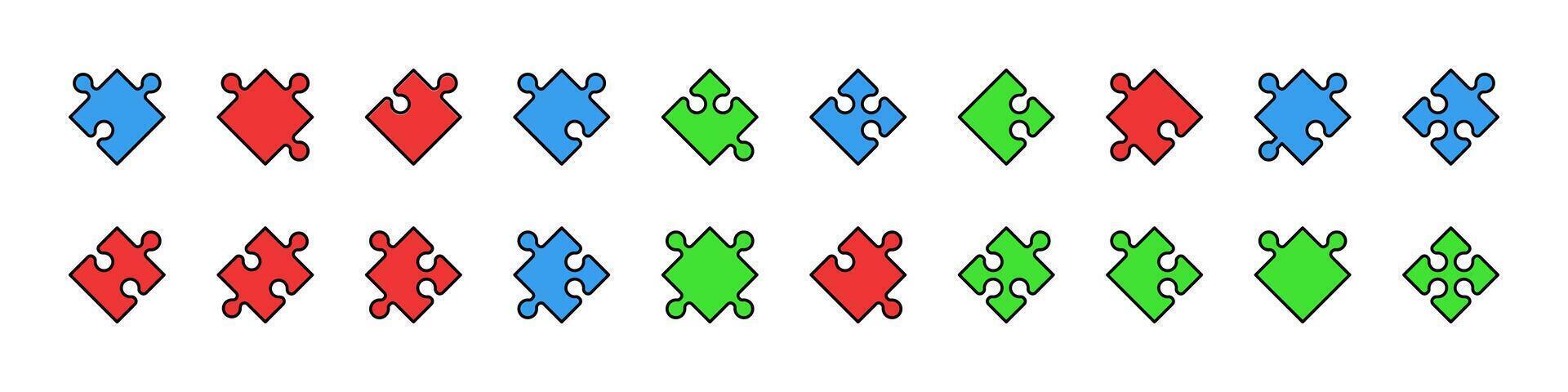 Set of Filled Color Icons of Puzzle. Minimalistic Linear Pictogram for Web and Graphic Design, Apps, Banners, Social Network and Cards vector