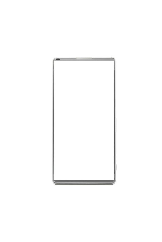 Vertical image of smartphone blank screen isolated on white background with clipping path, mobile device with phone display and touch screen, digital gadget, technology. photo