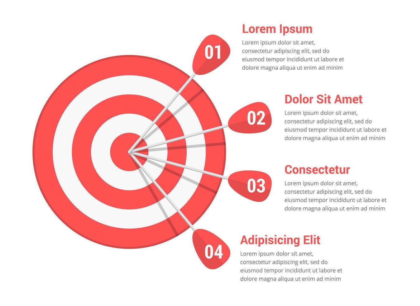 Target with four arrows with numbers and text, infographic template vector