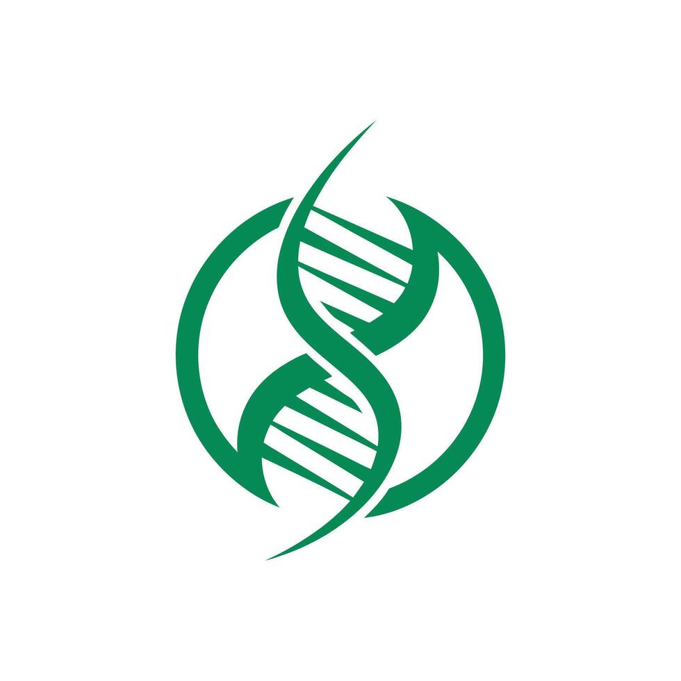 A stylized green DNA double helix graphic icon enclosed within a modern circular frame. vector