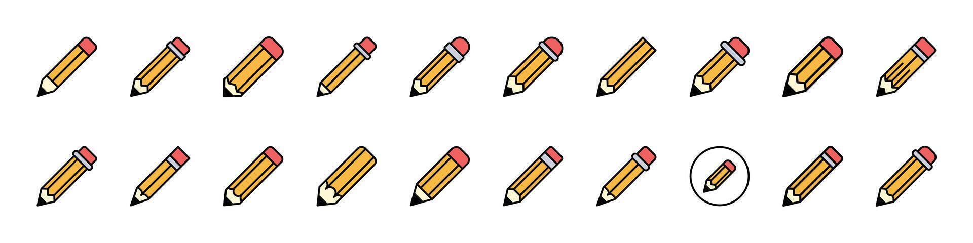 Pencil Filled Color Icon Collection. Minimalistic Linear Pictogram for Web and Graphic Design, Apps, Banners, Social Network and Cards vector