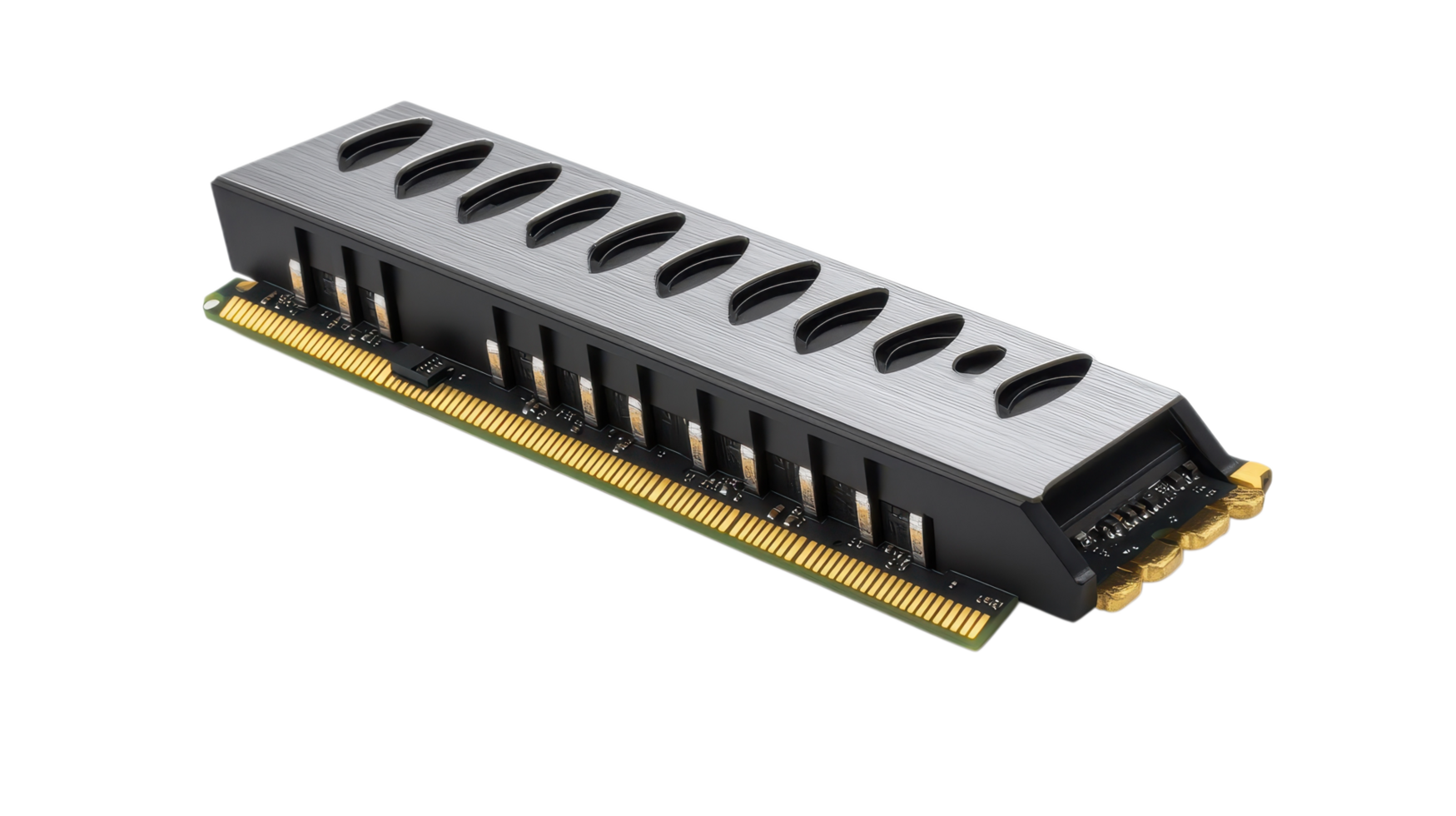A sleek RAM module is displayed prominently on a clean surface under bright lighting, emphasizing its modern design png
