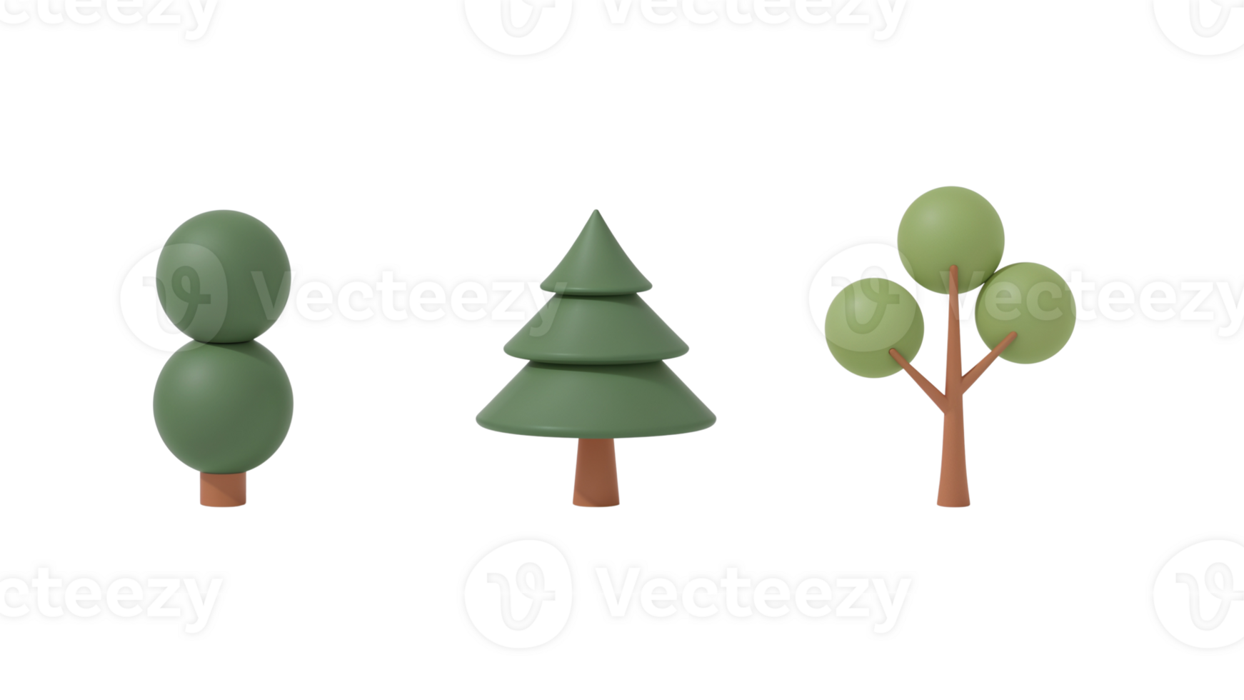 Minimalist 3D Rendering of Assorted Trees Against an Isolated Transparent Setting png