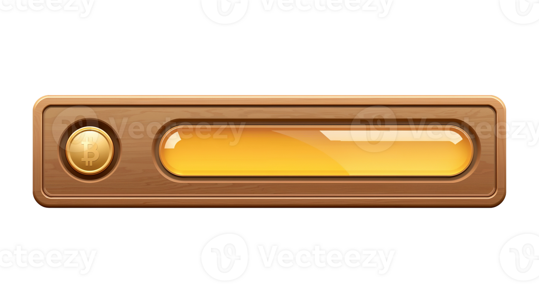 Stylized Wooden UI Progress Bar with Bitcoin Element for Games and Applications png
