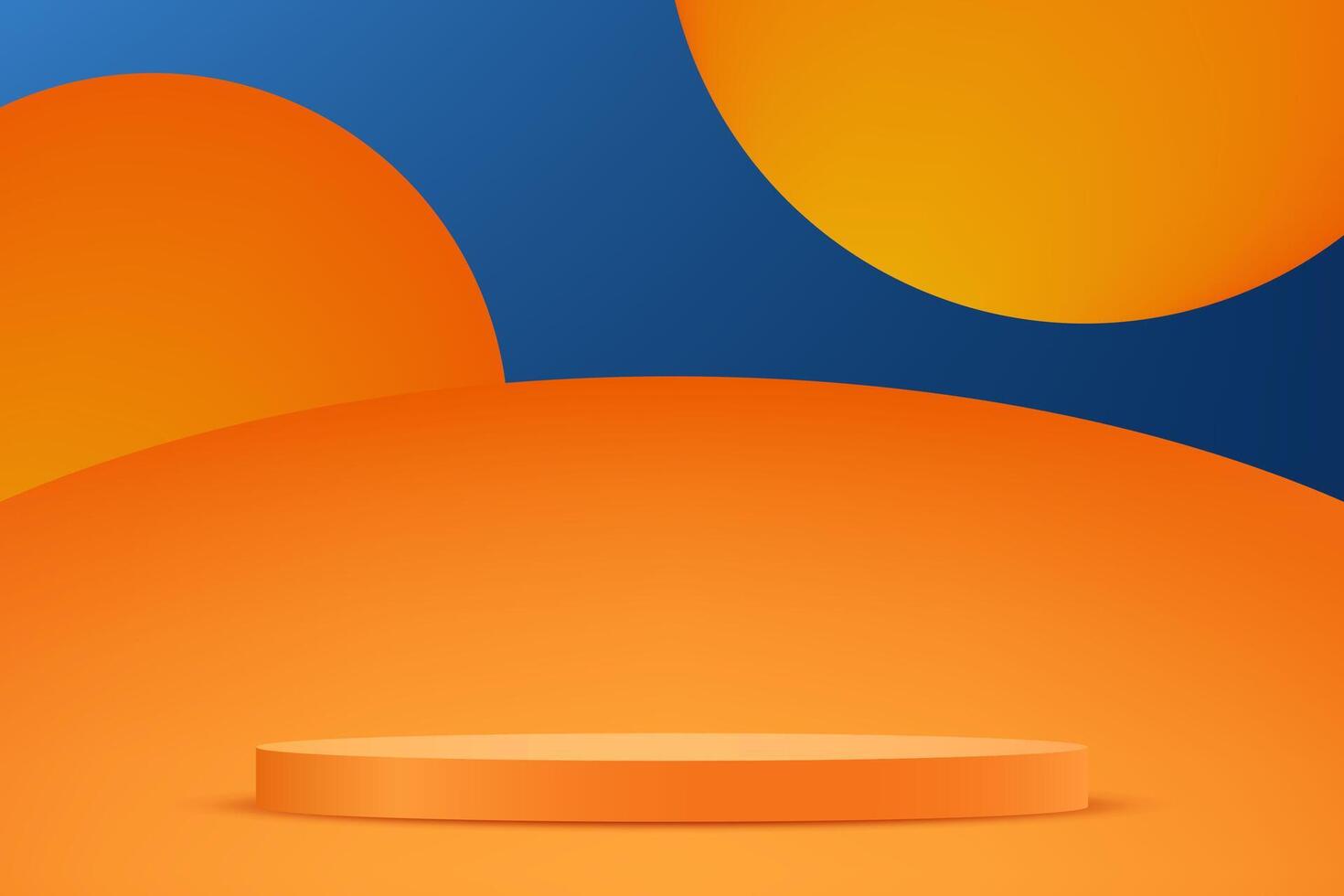 Orange and blue background 3d with podium Space for selling products on the website. Abstract wallpaper design with copy space to display your products. illustration. vector