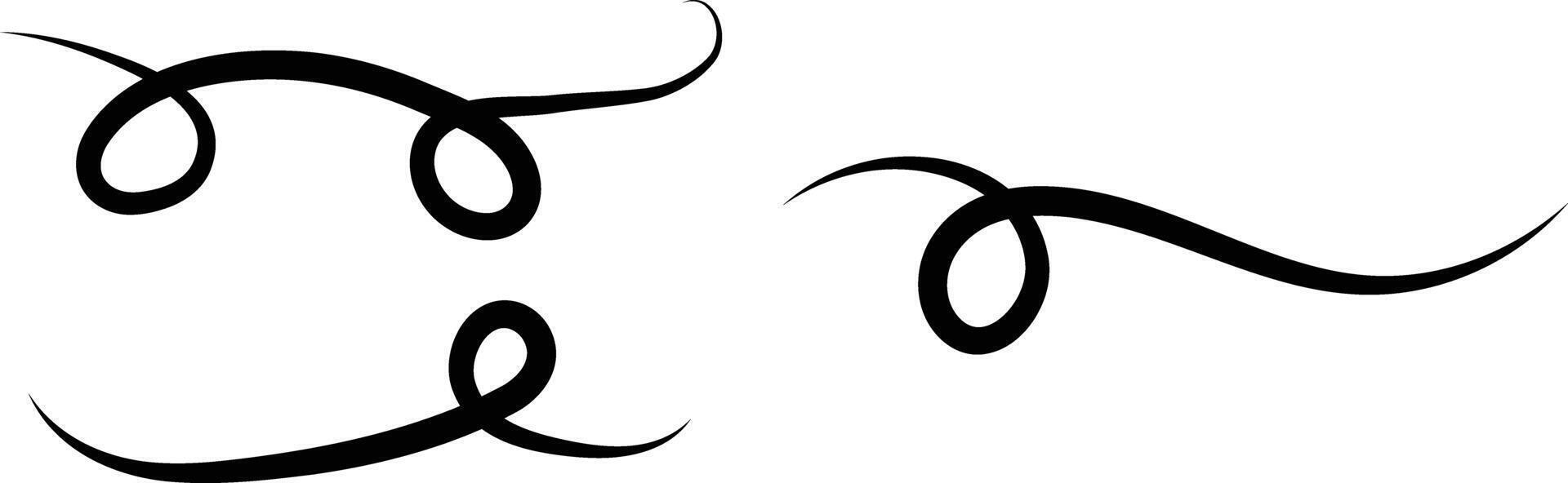 Swoosh and swoop underline. Memo note highlight. Handwritten underline accent element. Handdrawn scribble pen strokes vector