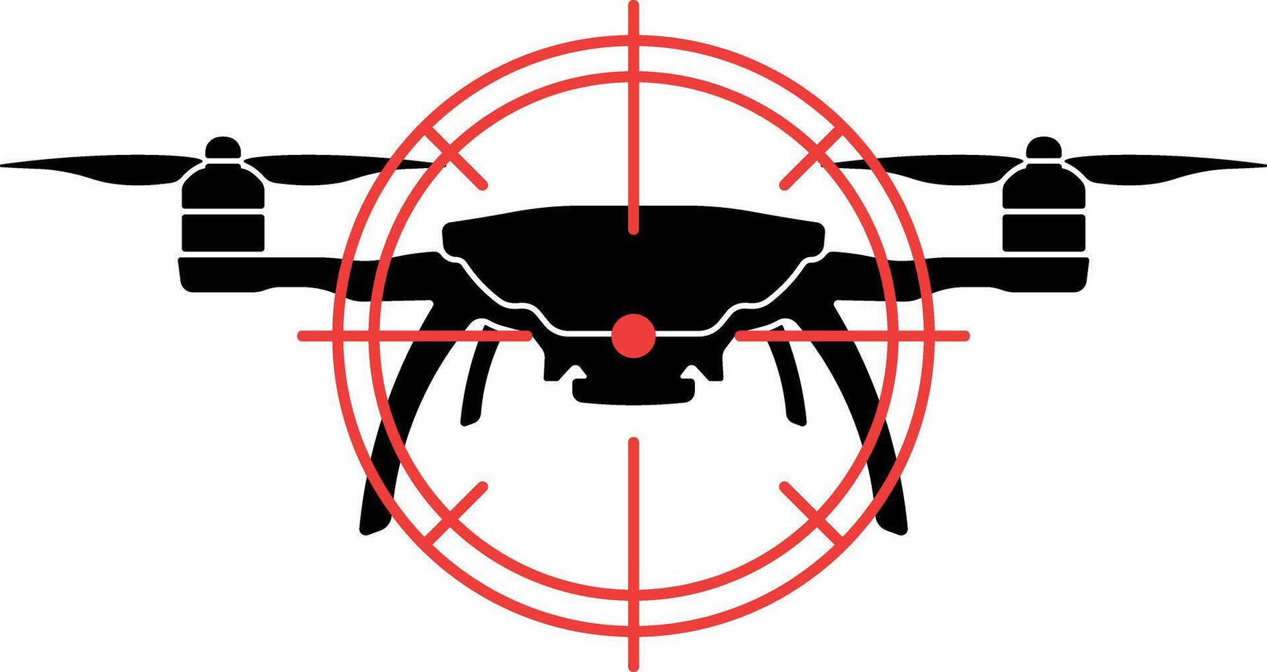 Black drone with red circular target aimed at it, isolated without background vector