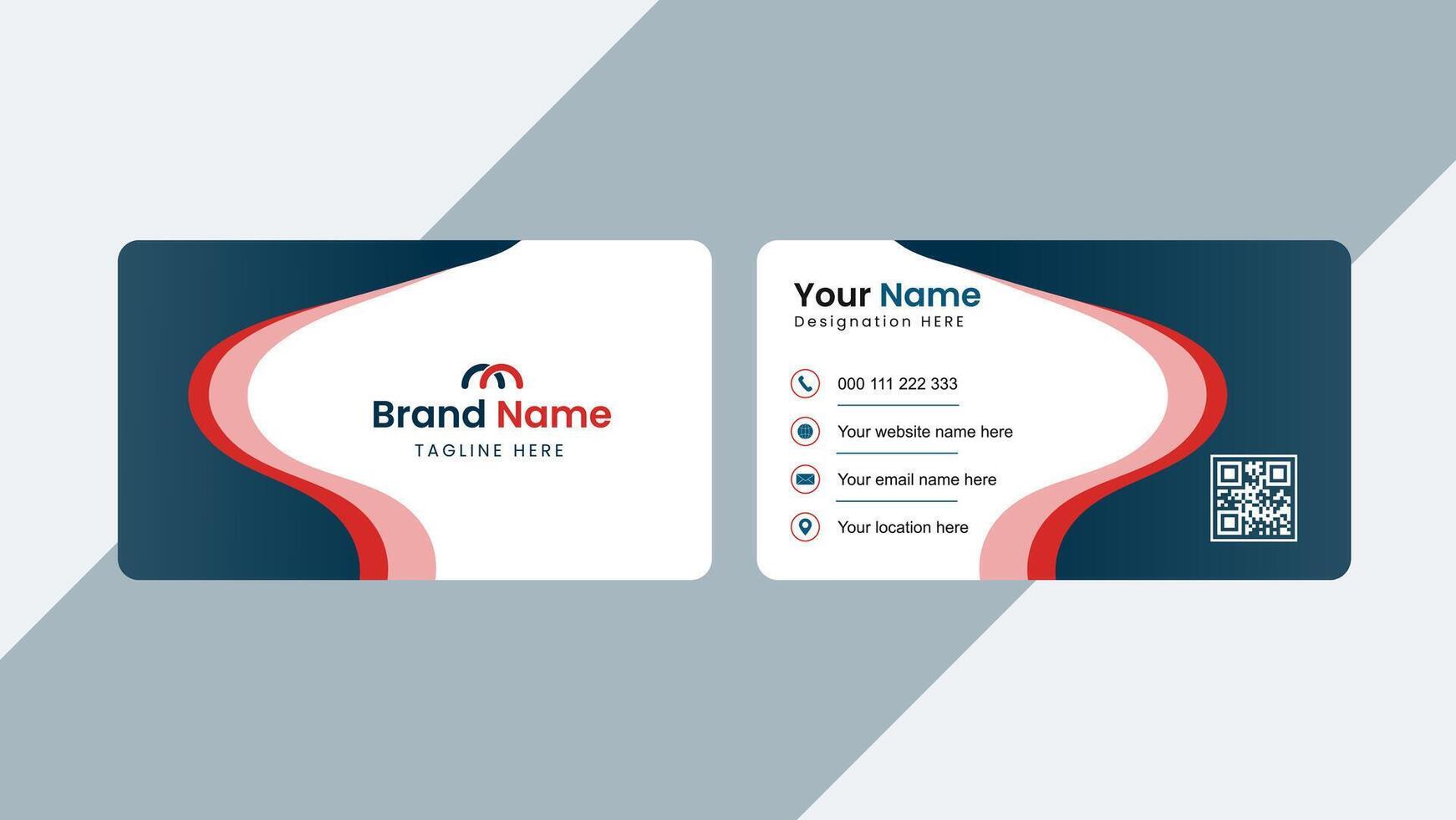 Creative business card design featuring red and blue wave shapes with clean layout perfect for branding identity personal or corporate use in digital and print media vector