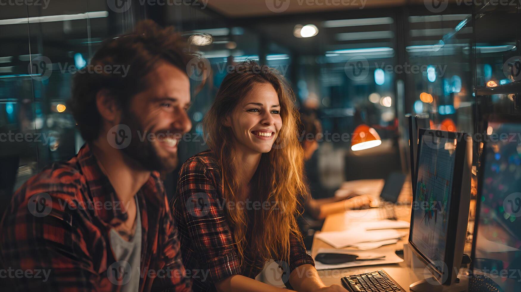 Programmers working late night enjoying coding and programming photo