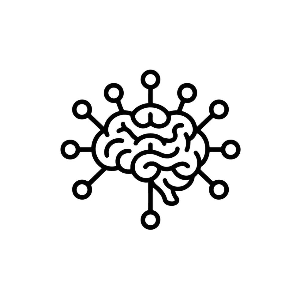 Schematic Brain with Connections Illustrating Artificial Intelligence and Neural Networks in Technology vector