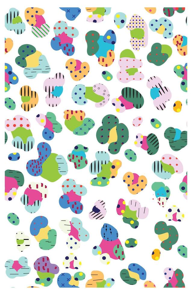 A colorful seamless abstract pattern featuring various organic shapes in multiple colors and playful designs on a white background. vector