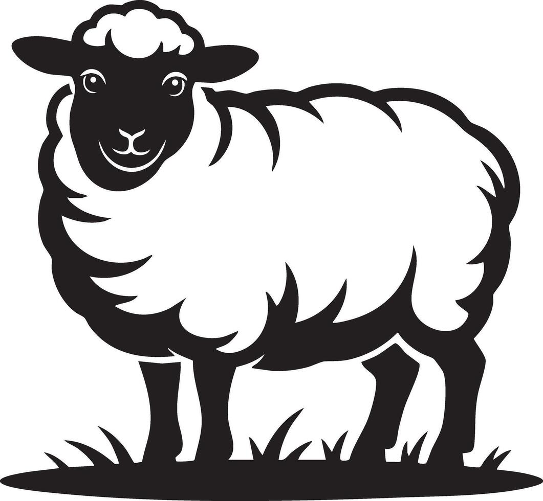 Monochrome Sheep Graphic Icon with Smiling Face and Curly Wool Illustration Design Element vector