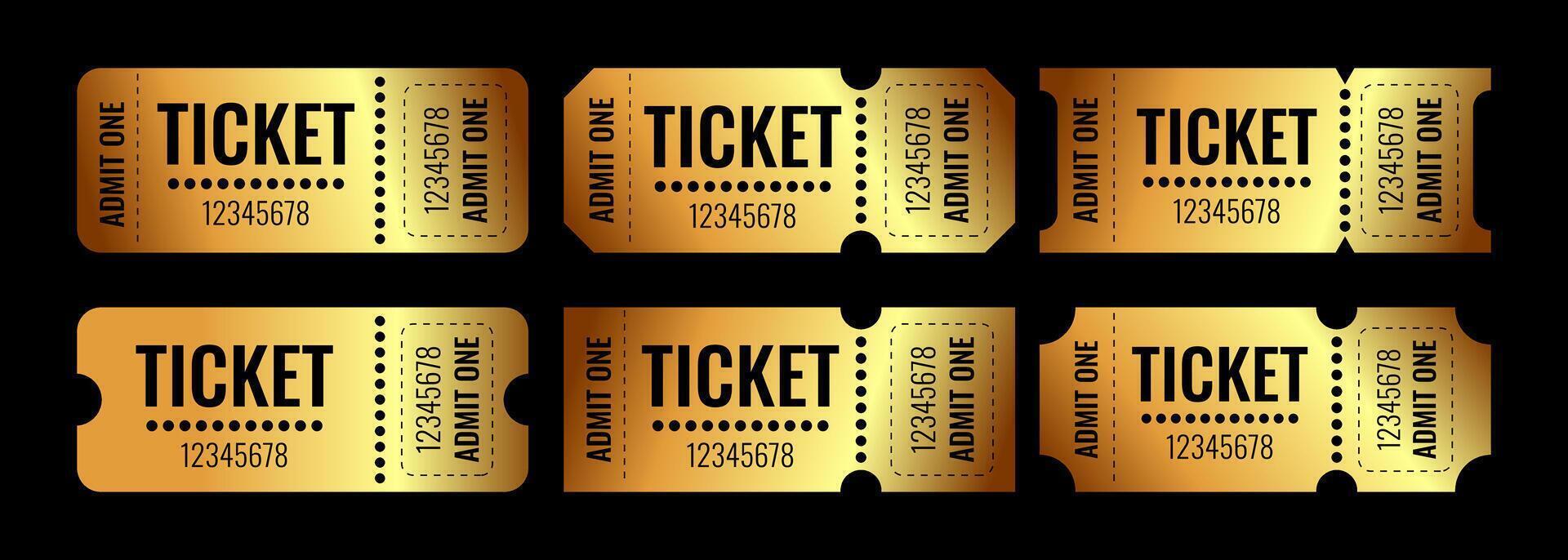 Golden ticket set with numbers and bold text design vector