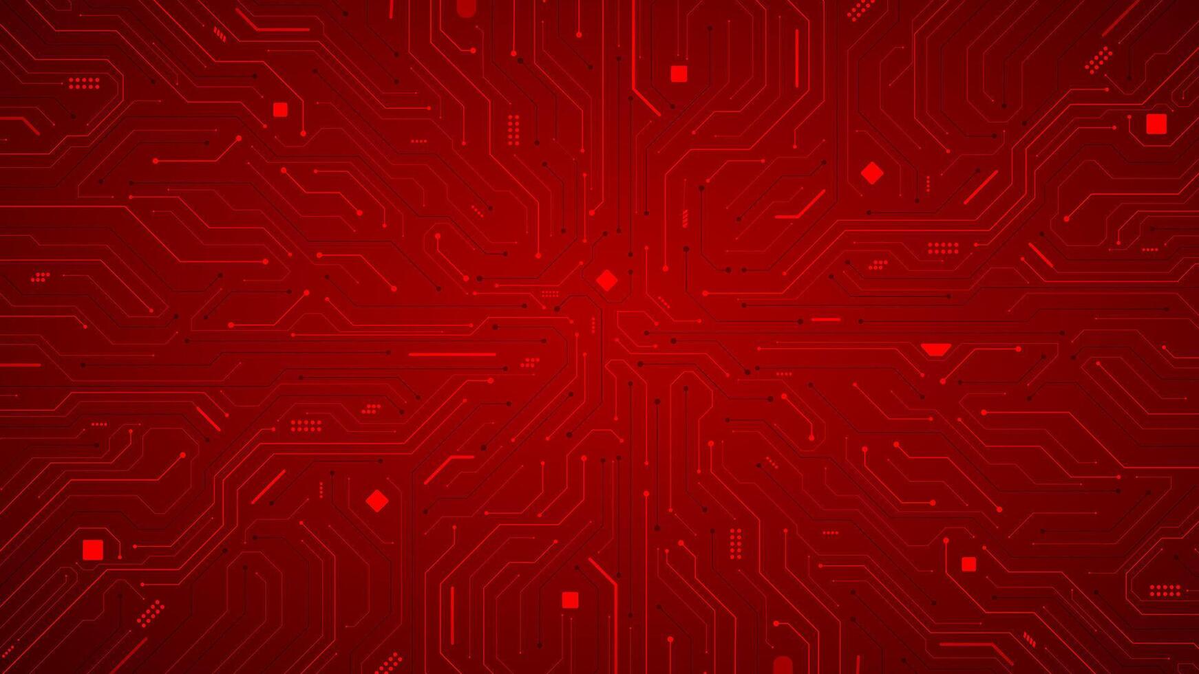 Red circuit board with connection paths or wires with electronic elements abstract modern cyber background template vector