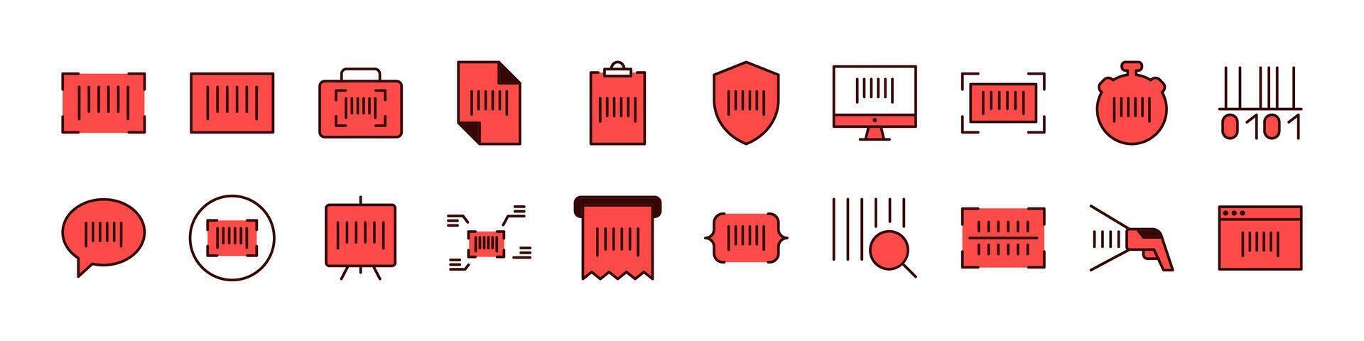 Red barcode icons for various applications vector
