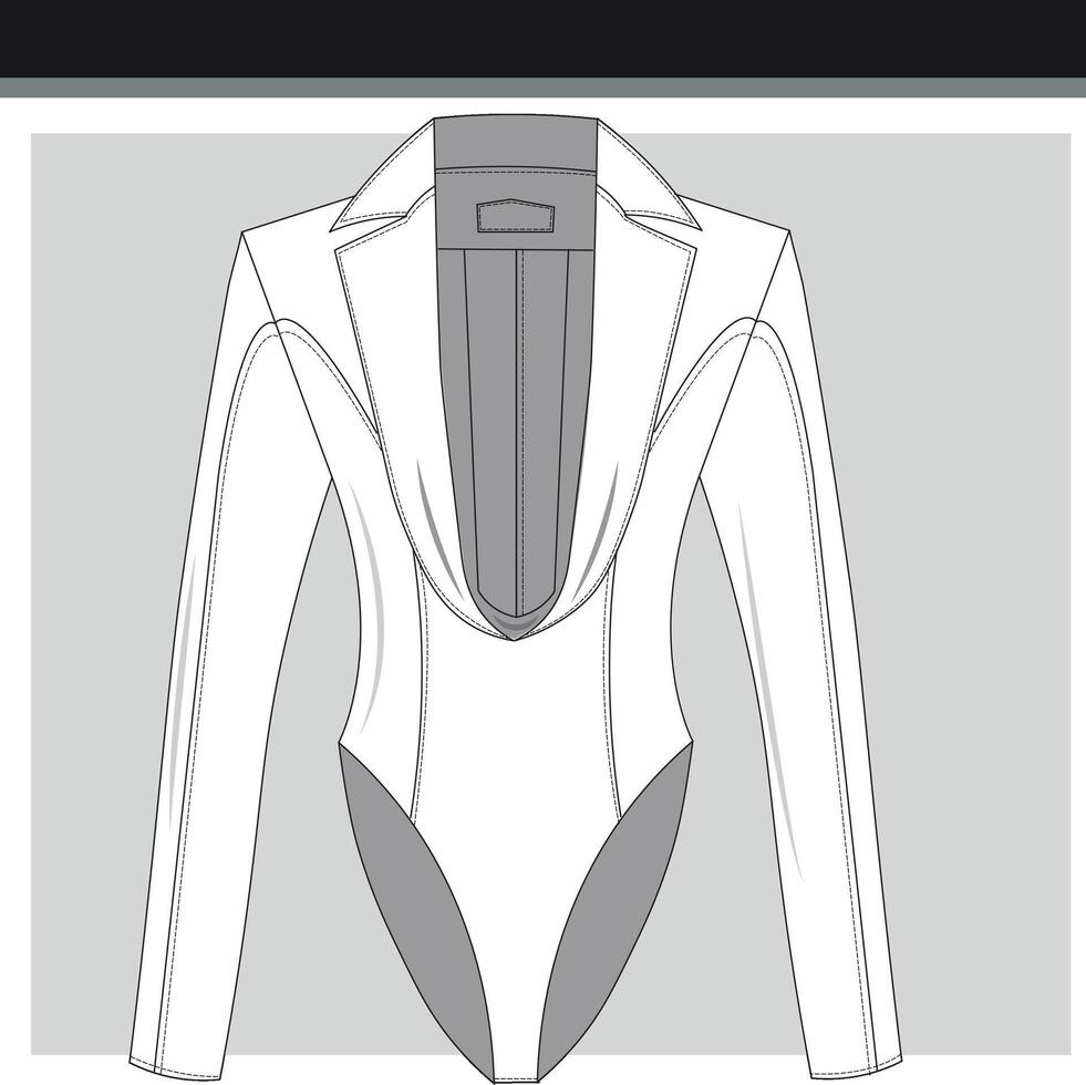 the flat editable technical sketch for a jacket vector