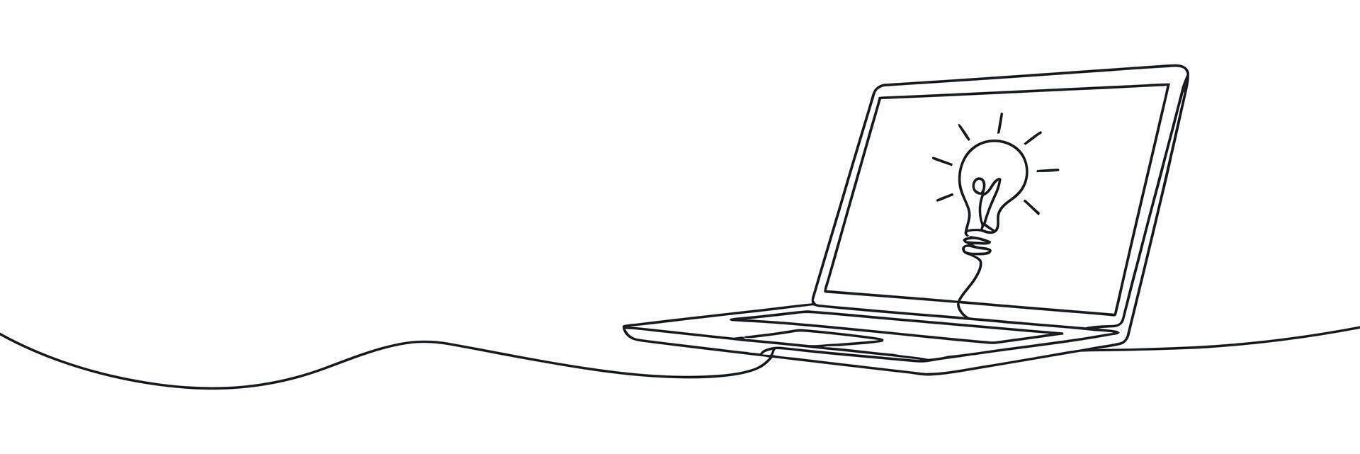 Laptop with Lightbulb on Screen Representing Idea Generation and Creative Thinking Process vector