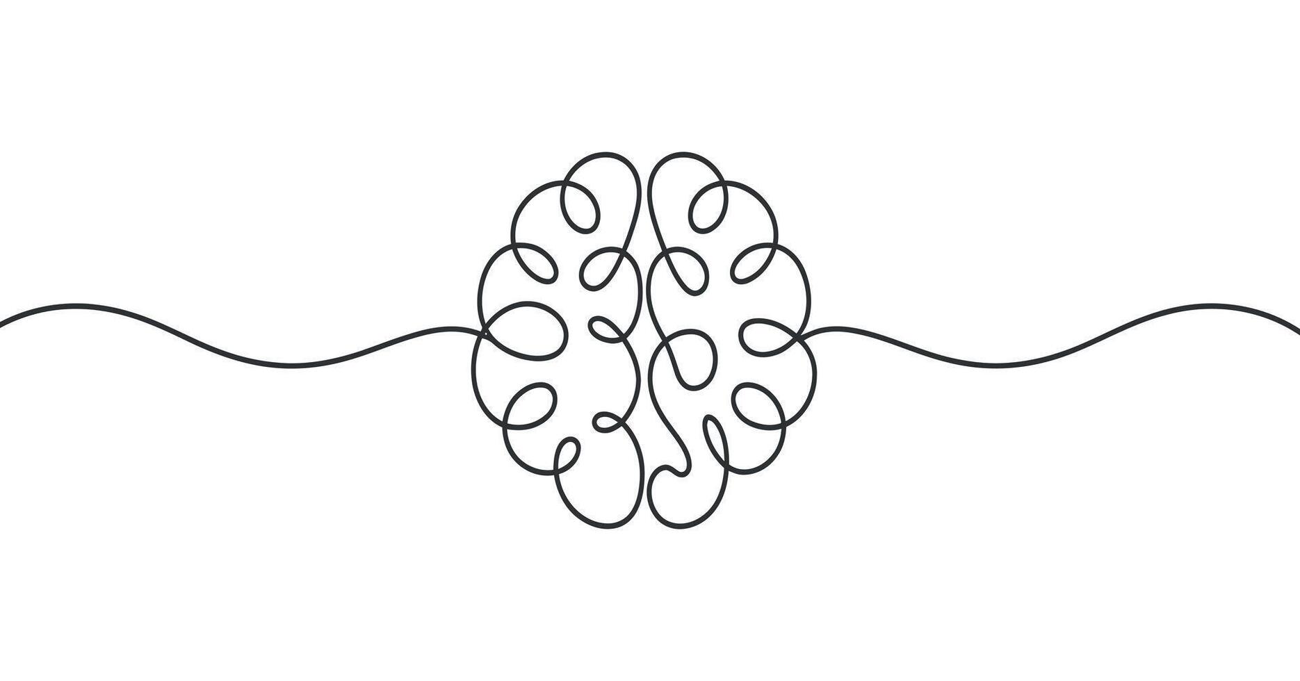Continuous Line Drawing of Brain Symbolizing Thought Process, Intelligence, and Mental Health Awareness Concept vector
