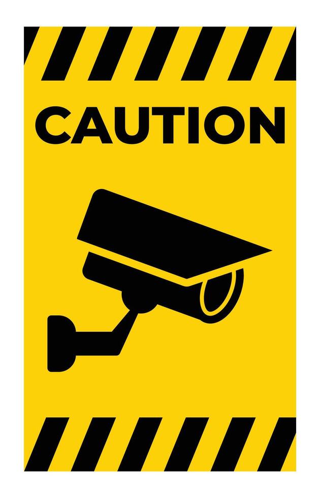 Caution Sign with Security Camera Symbol on Yellow Background vector