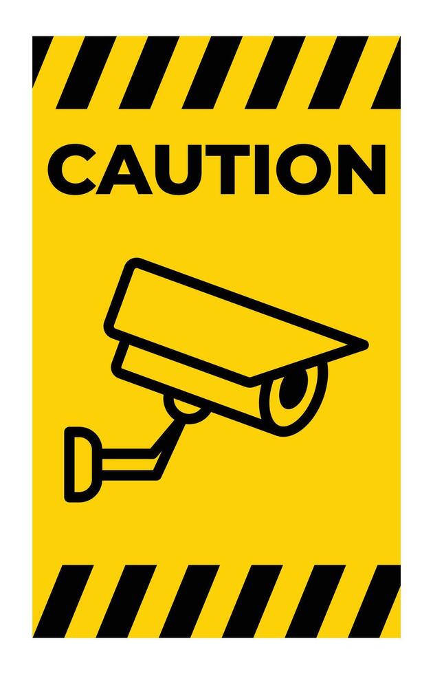 Caution Sign with Surveillance Camera Icon and Bold Warning Text vector
