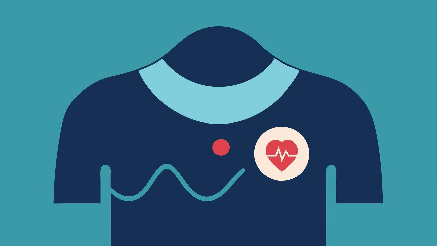 Activewear with Heart Rate Monitor A closeup portrayal of a fitted athletic shirt featuring small circular sensors embedded on the chest area with animated waves indicating. vector