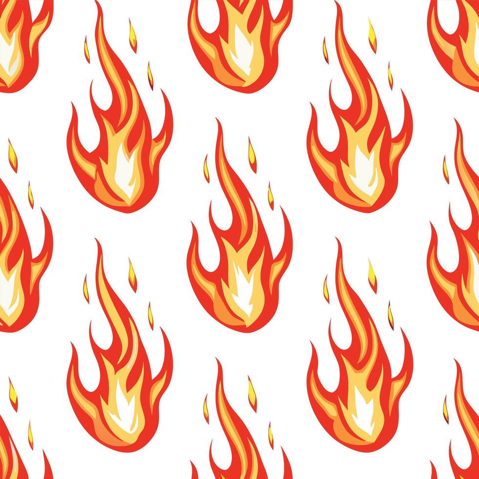 Seamless Flame Pattern with Stylized Fire Icons on White Background vector