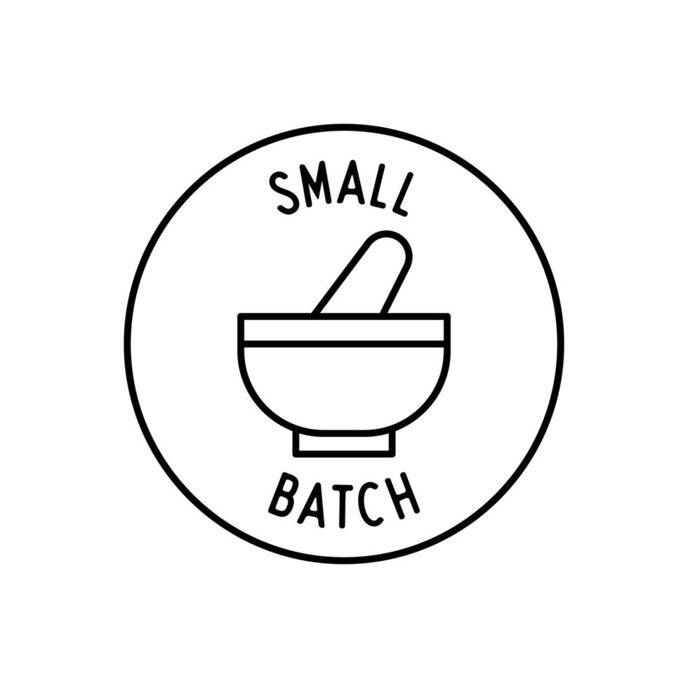 Small Batch Icon with Mortar and Pestle Symbol in Clean Circular Line Style vector