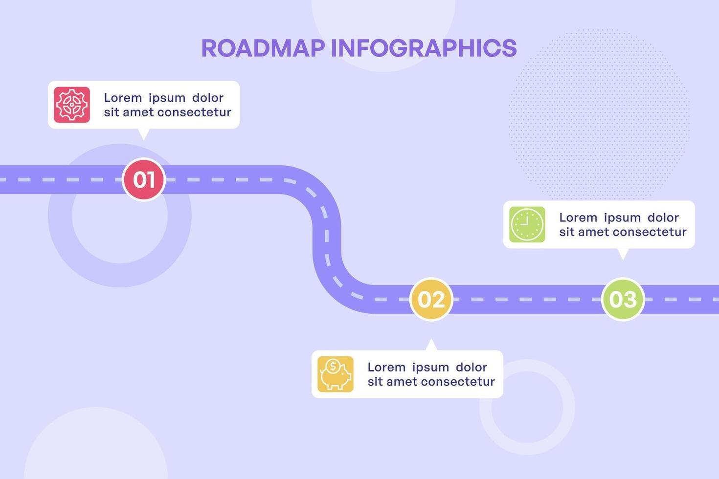 Three Step Horizontal Business Roadmap with Simple Icons and Light Design vector