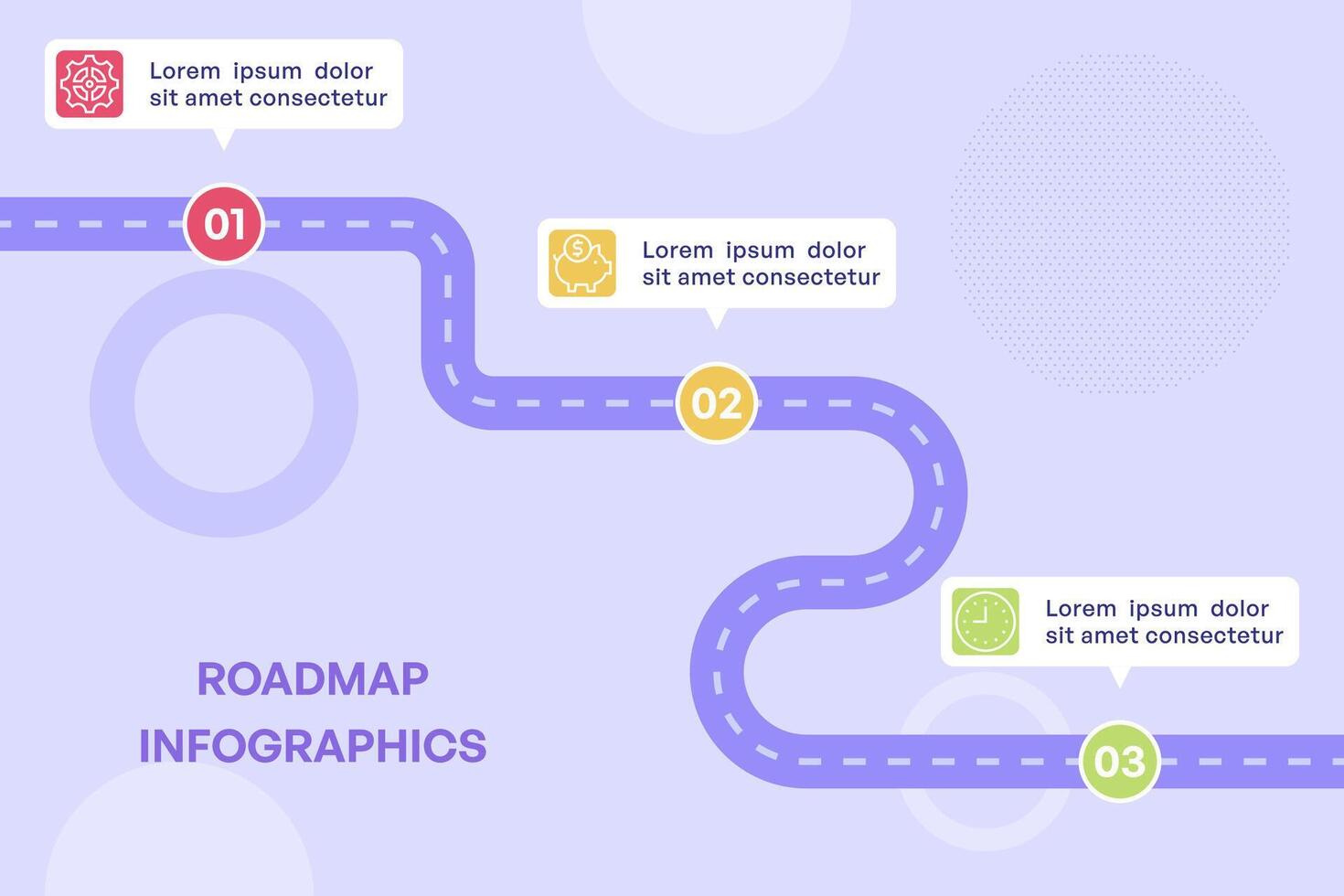 Three Step Zigzag Roadmap Path with Circular Icons vector