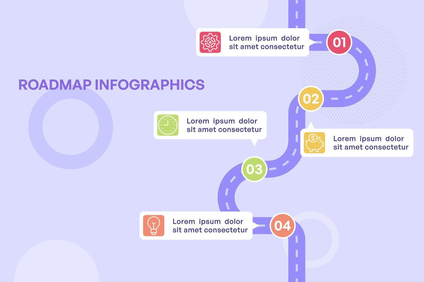 Spiral Infographic Path with Four Colored Icons and Vertical Alignment vector