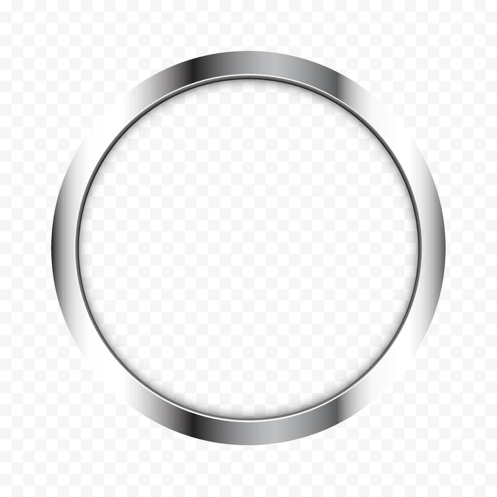 Realistic round circular chrome silver steel iron frame with shadow and glossy metallic ring design for 3d circle material shape on isolated background vector