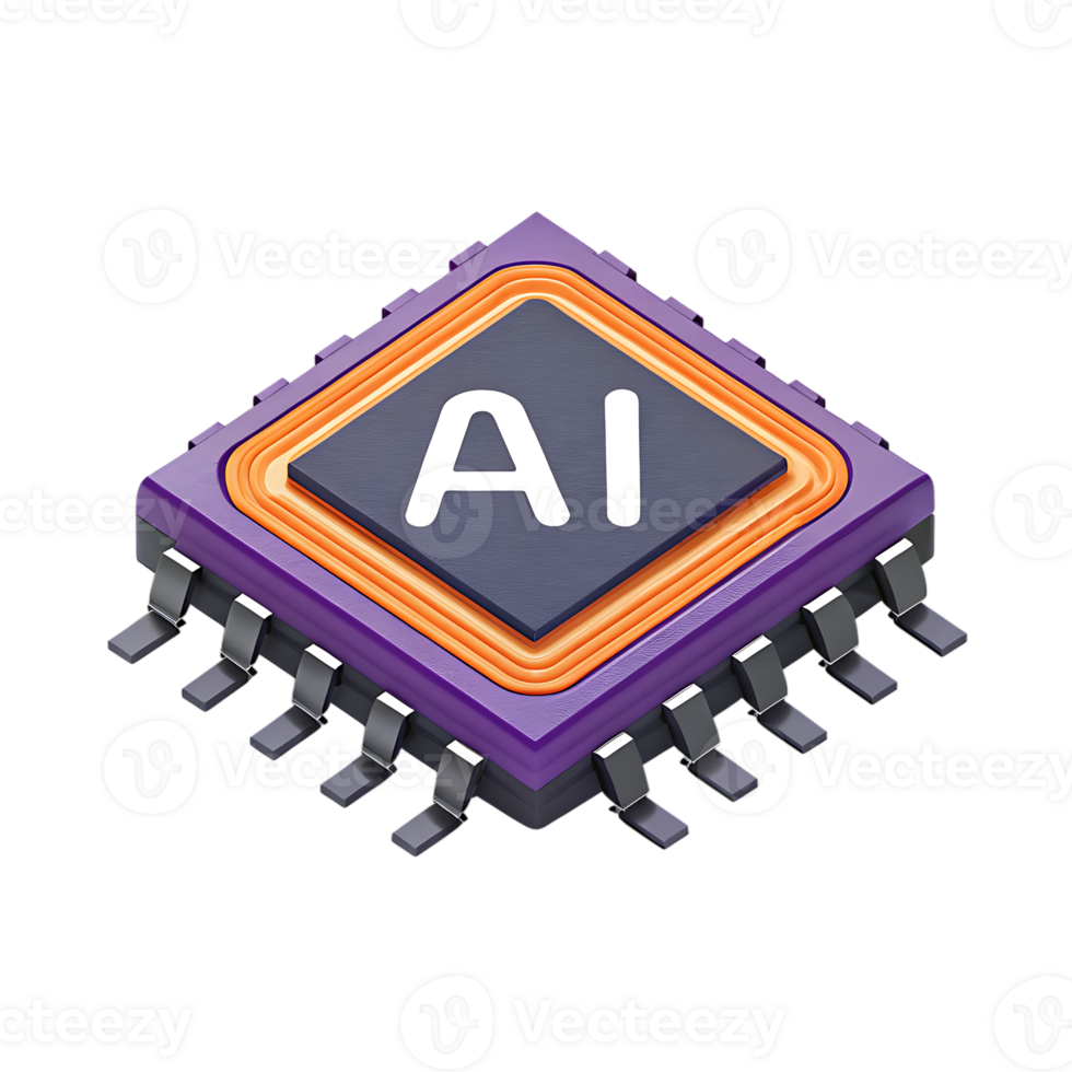AI Microchip Processor with Circuit Board and Purple Frame for Artificial Intelligence and Modern Technology Innovation and Machine Learning Concepts png