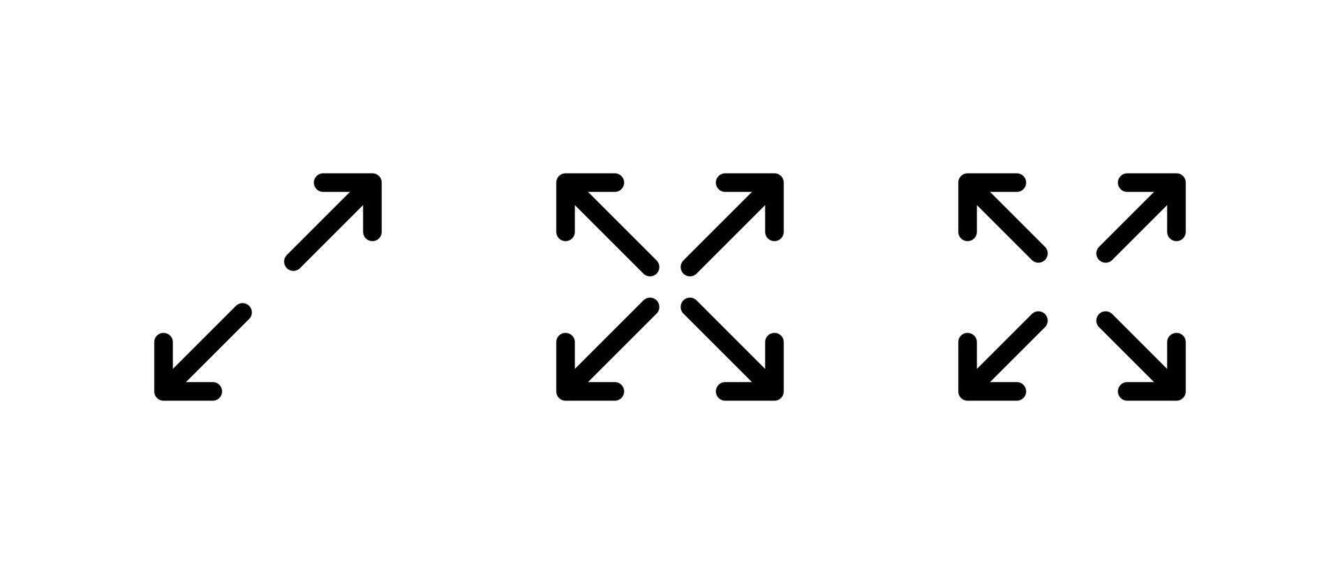 Expand and full screen icon set collection for UI and media apps. Maximize display button symbol vector