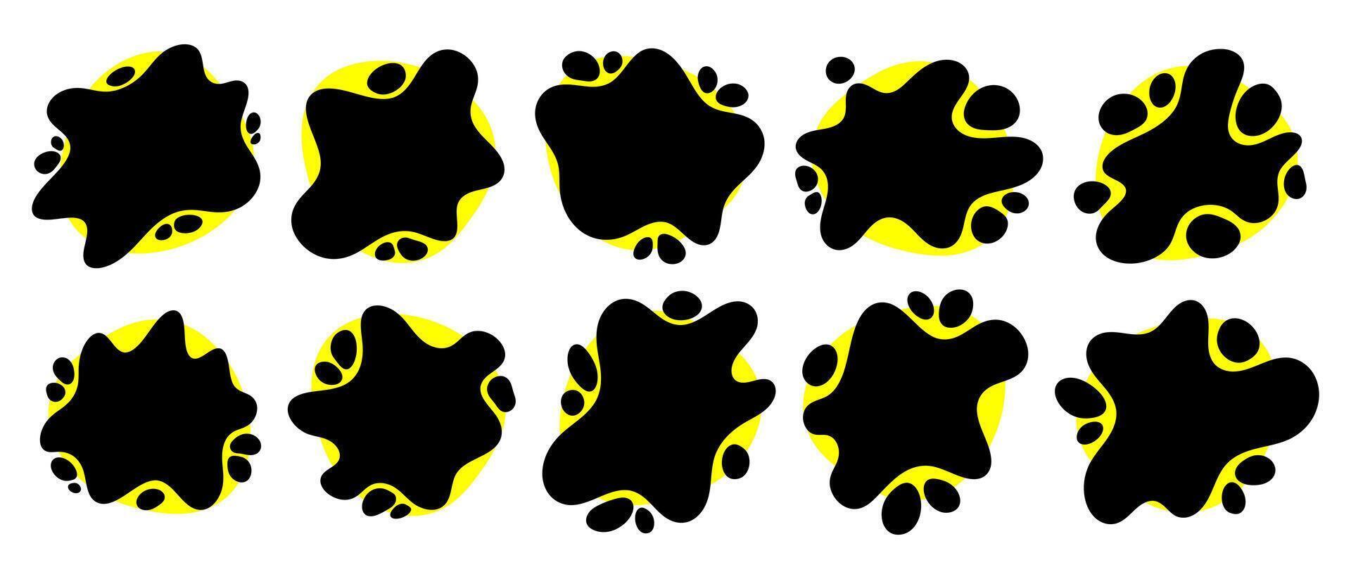 Set of liquid organic shapes. fluid abstract shapes. irregular round blot form with doodle circle line. amoeba blob shapes. vector