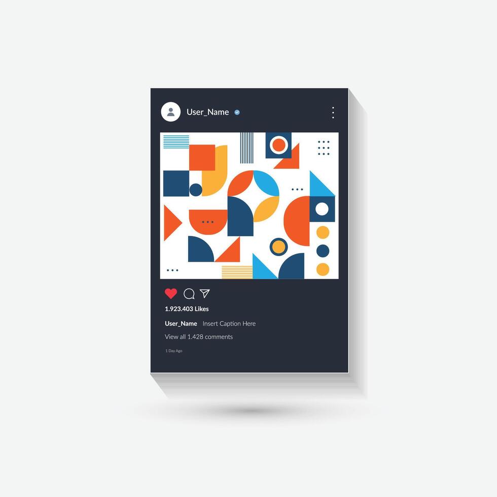 Instagram post frame mockup template design in light mode and dark mode collection with geometric post style vector