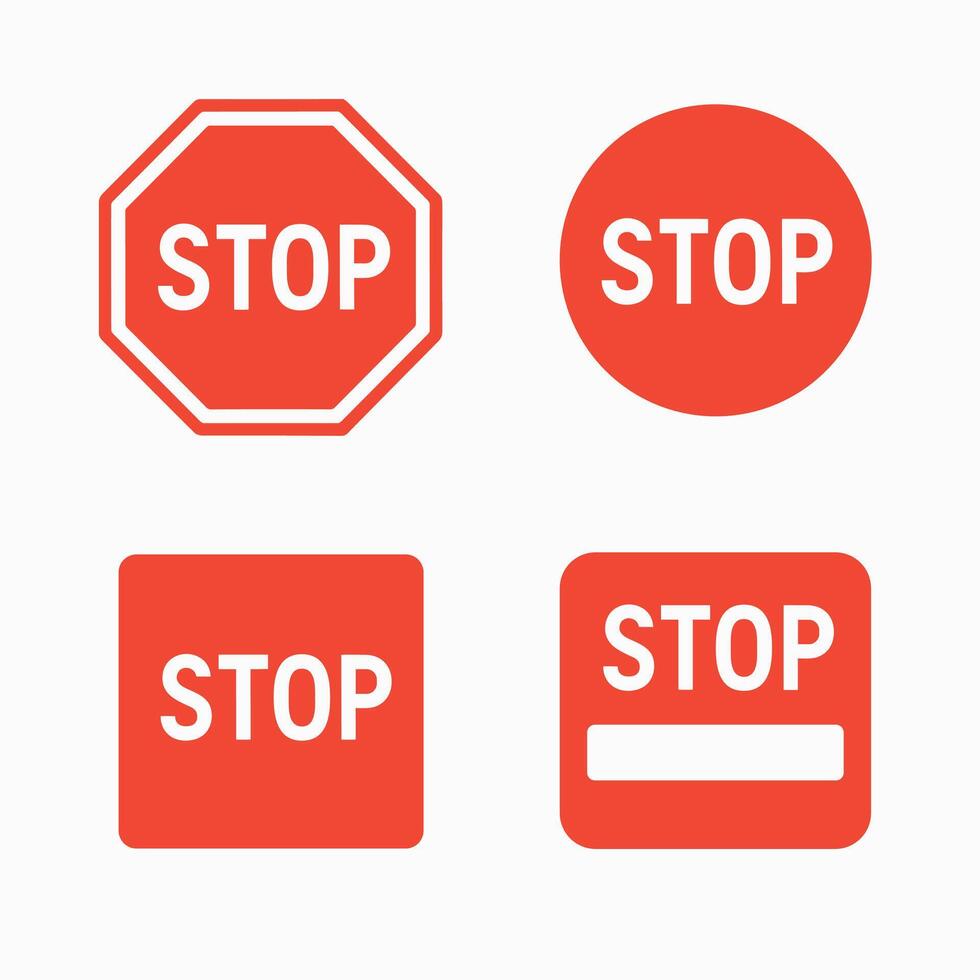 Flat Design Stop Sign Collection with Octagon Circle Square Shapes Icons vector