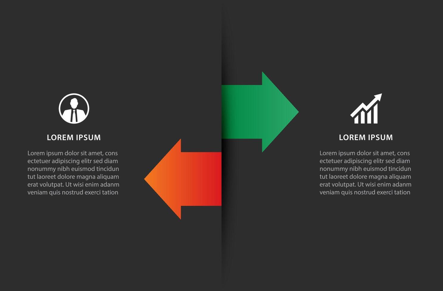 2 data infographics arrow left and right layout template. Illustration red and green arrow abstract background. vector