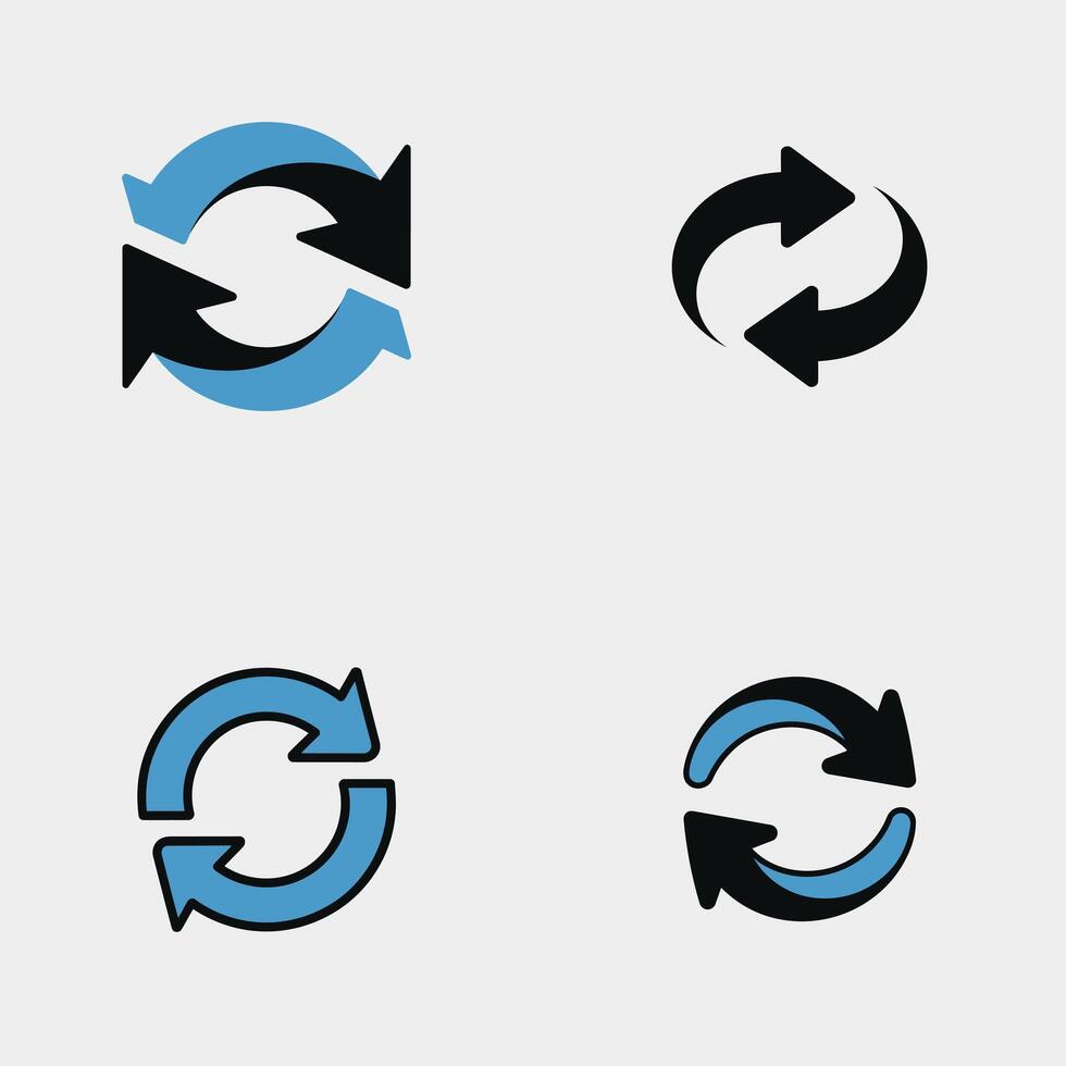 Four Variations of Circular Intertwined Arrows Icon Set Blue and Black Color Palette Digital Asset Graphic Design Element vector