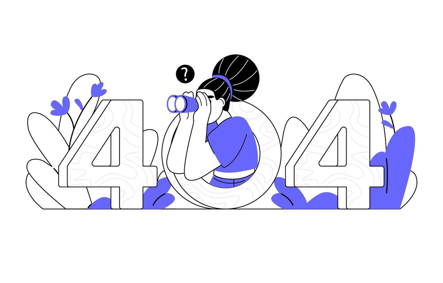 woman looking for something using binoculars through number 404 line art style vector