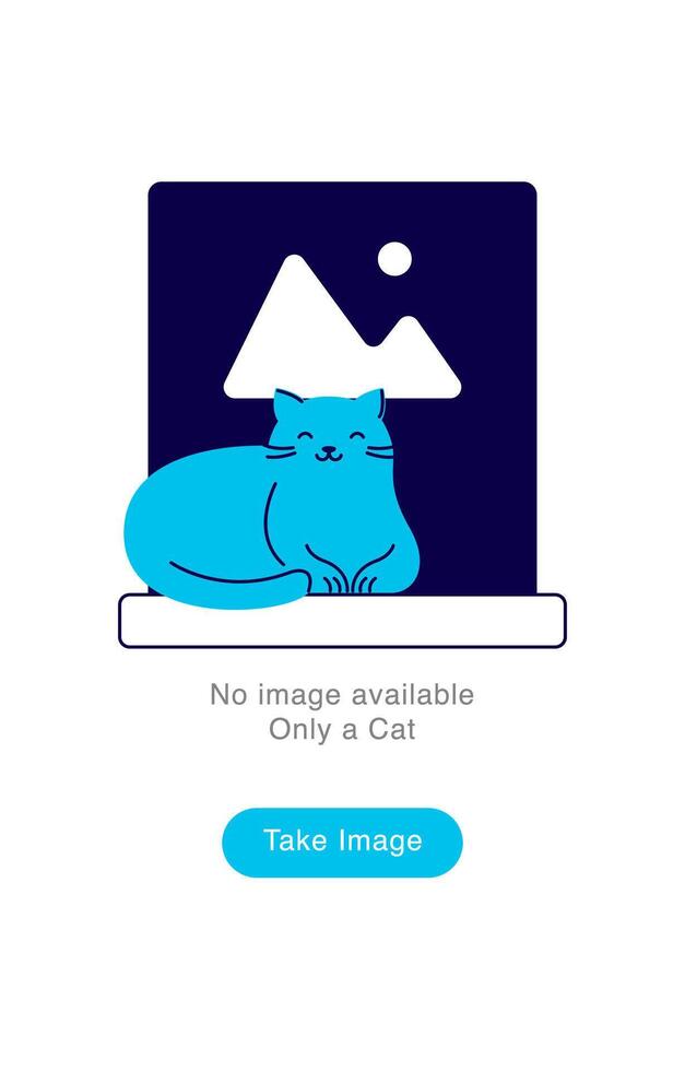 Empty State Illustration. Cat Sitting by Window with Image Icon. No Image Available vector