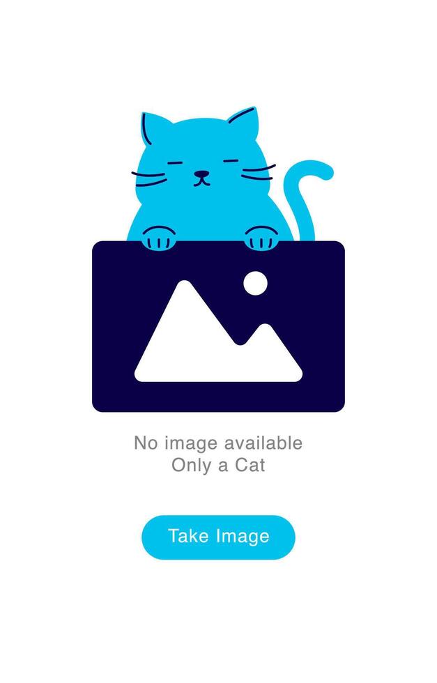 Empty State Illustration. Cat Holding Image Icon from Above. No Image Available vector