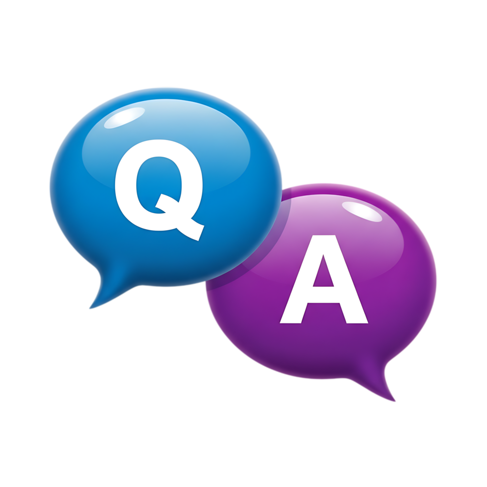 Two speech bubbles with q and a letters representing questions and answers isolated on transparent background png